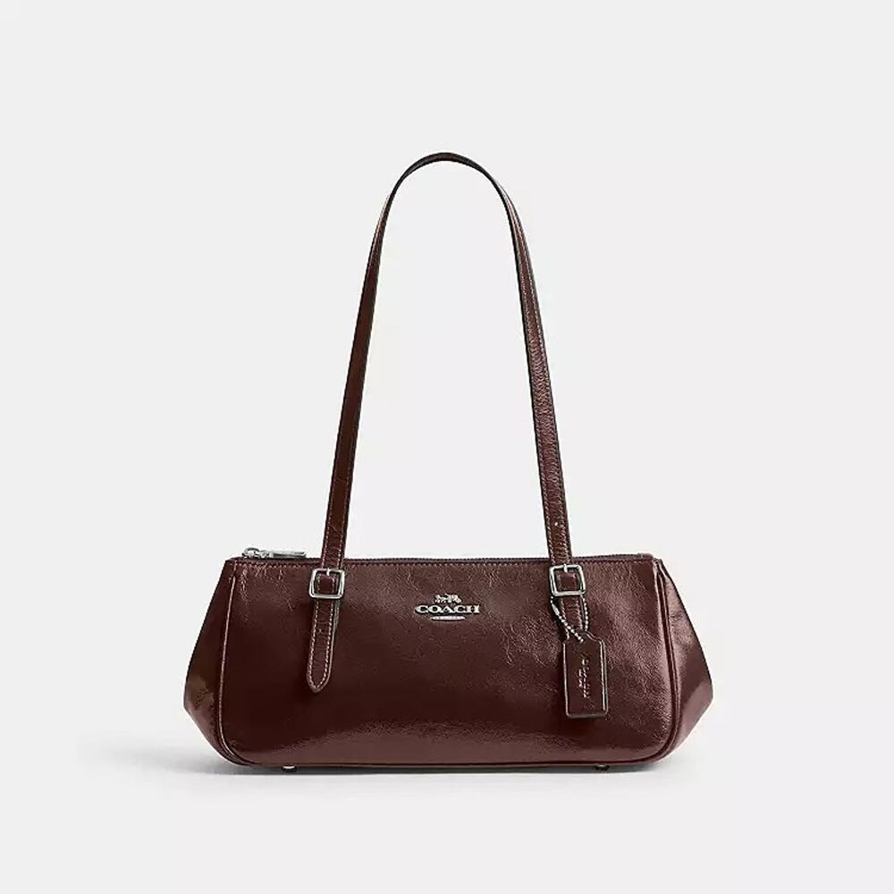 Coach Asher Shoulder Bag CBJ05 Silver/Maple Shiny crinkle leather NWT